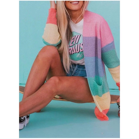 Muted/Pastel Rainbow Cardigan - Picture 3 of 6